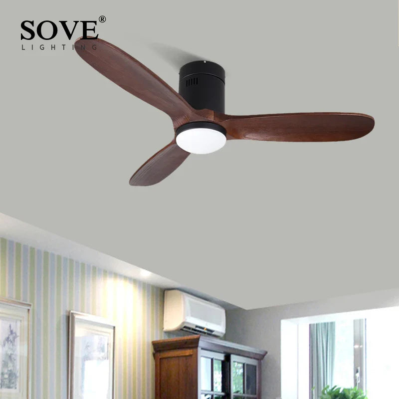 Axya Black Vintage Wood Ceiling Fan with Lights and Remote Control