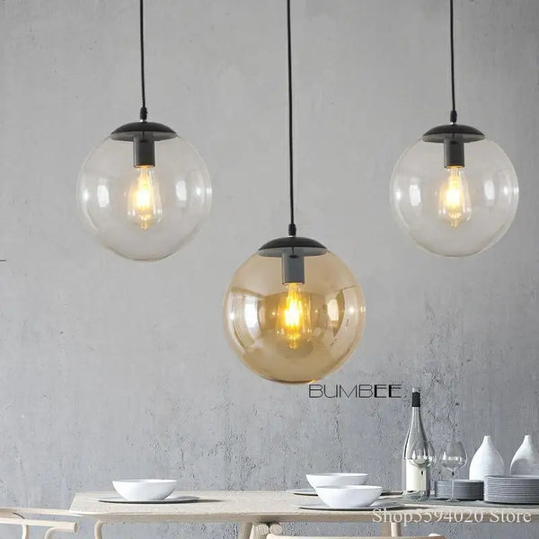 Nordic Glass Ball Pendant Lights by Axyaa - Retro Loft Industrial Hanging Lamp - LED Suspension Luminaire for Bedroom and Kitchen