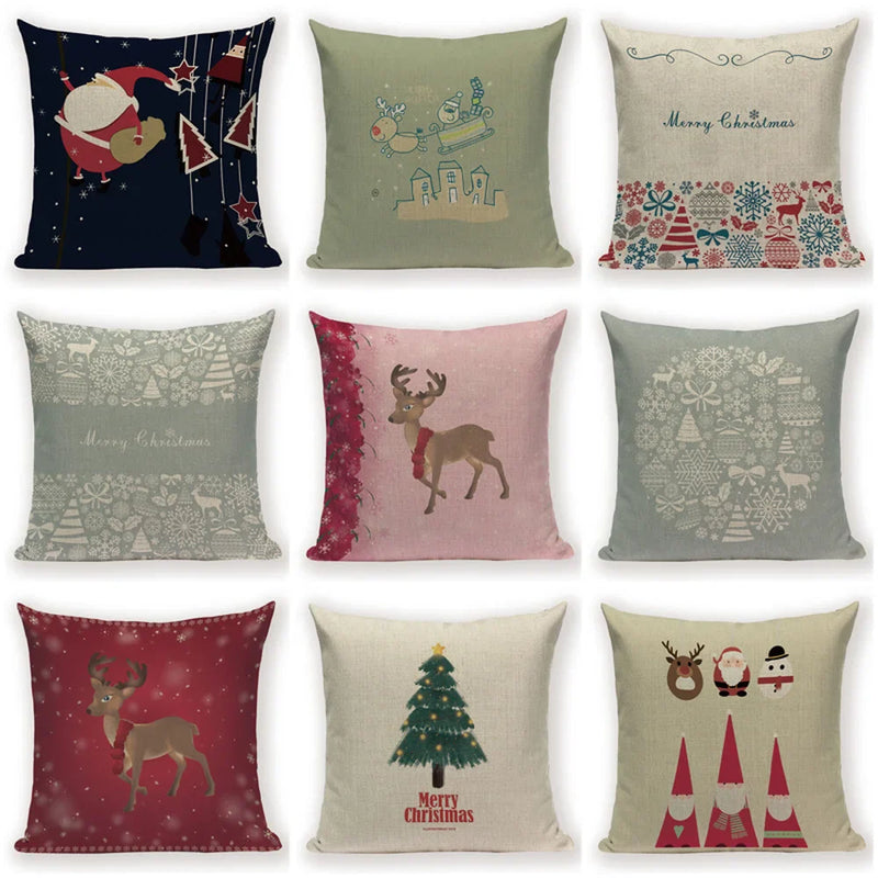 Christmas Cartoon Santa Claus Deer Pillows Covers Merry Christmas Gifts for The New Year by Axyaa
