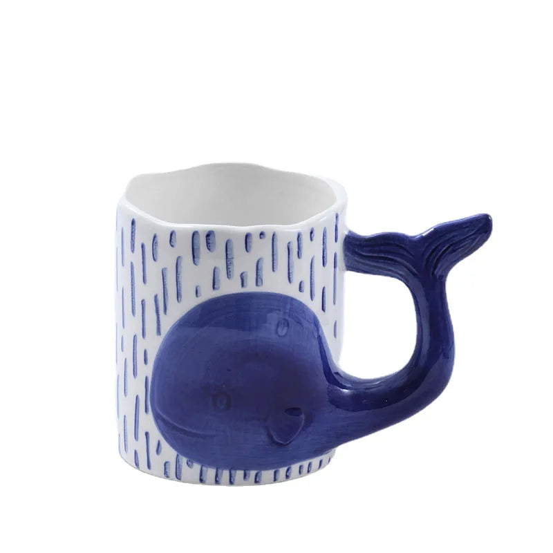 Axya Dolphin Hand-Painted Ceramic Coffee Mug with Whale Handle