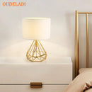 Axyaa Geometric Diamond Design Desk Lamp Black White Gold Retro Cloth Shade Table Lamps