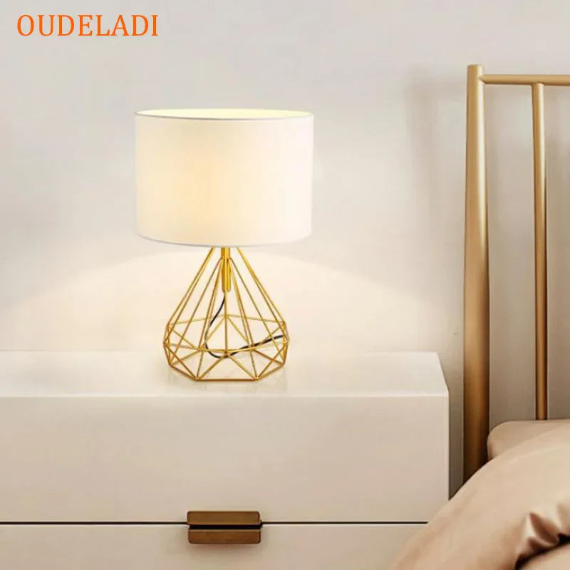 Axya Geometric Diamond Desk Lamp with Cloth Shade