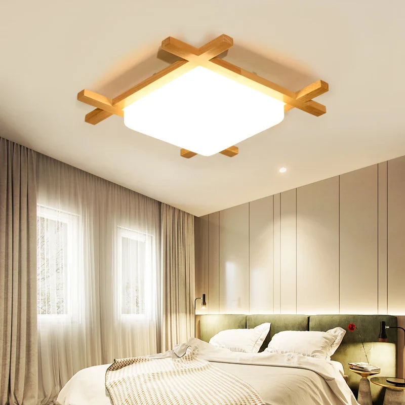 Axyaa Wood Flush Mount Ceiling Light for Living Room Bedroom