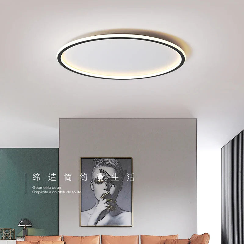 Axyaa White & Black Modern Circular Ceiling Lamp for Living Room, Bedroom, Study