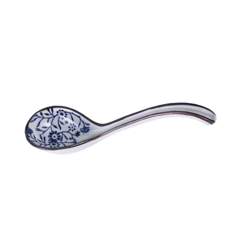 Axya Hand-painted Floral Ceramic Spoon, 16.5*5cm, Japanese Retro Style