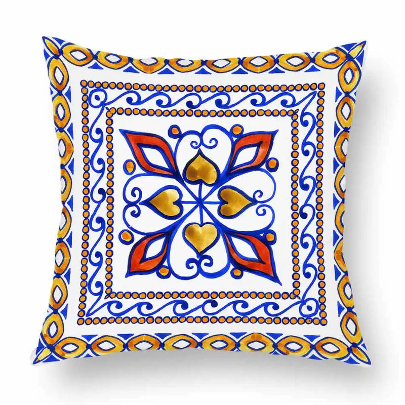 Axyaa Watercolor Geometric Flowers Polyester Cushion Cover Sofa Throw Pillow Cover
