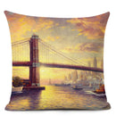 Axyaa City Landscape Oil Painting Cushion Cover | Autumn Winter Art Decor Pillow Case