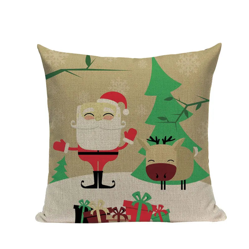 Christmas Santa Deer Pattern Cushion Cover for Festive Home Decor - Axyaa