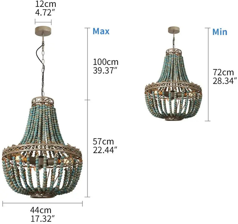 Axyaa Blue Wooden Beads Pendant Chandelier for Living Room, Bedroom, Kitchen