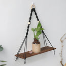 Axyaa Hanging Wall Shelves Black Wooden Shelf Candle Holder Macrame Storage Boho Home Decor