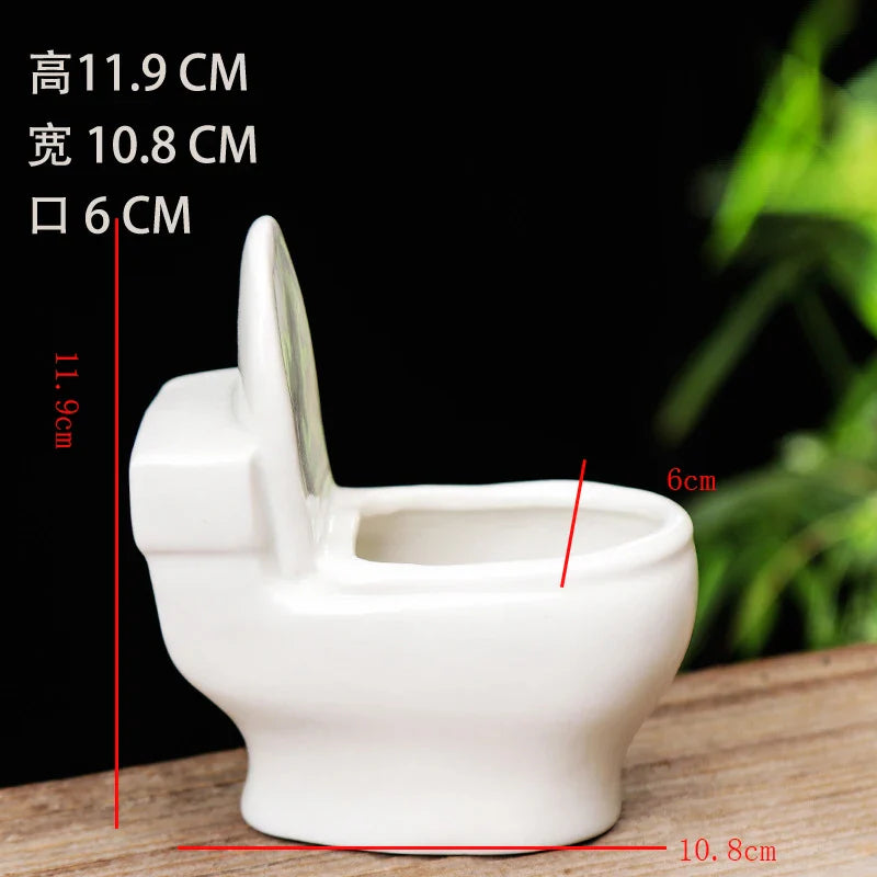 Axya Ceramic Toilet Shape Flower Pot for Home Decoration