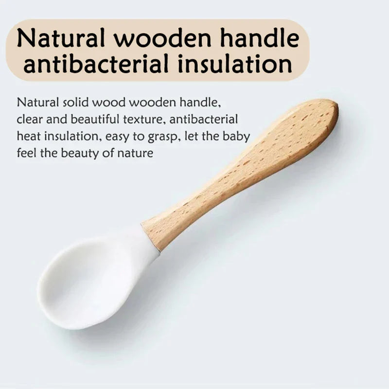 Axya Organic Soft Tip Baby Feeding Spoon, Wooden Handle, BPA-Free