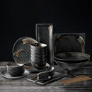 Axya Ceramic Sushi Plate and Rice Bowl Set, Black Matte Design