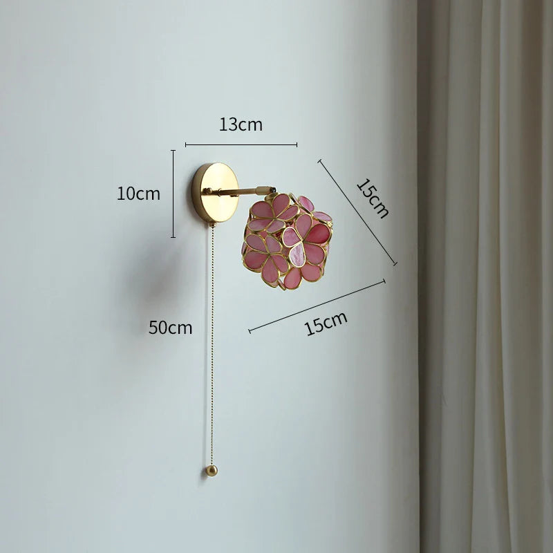 Axyaa Pink Petal LED Wall Sconce with Pull Chain Switch - Modern Nordic Wall Lamp