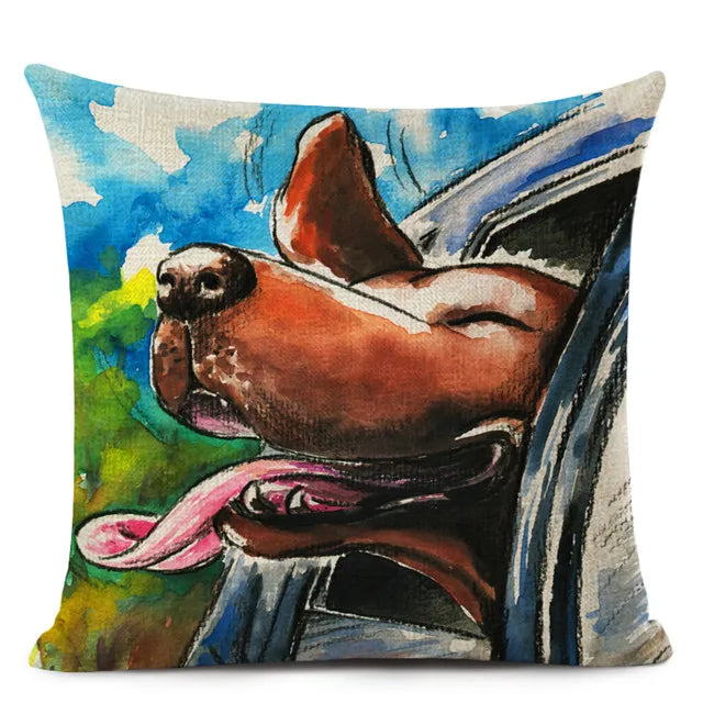 Colourful Bull Terrier & Dachshund 3D Cushion Cover for Home Sofa by Axyaa