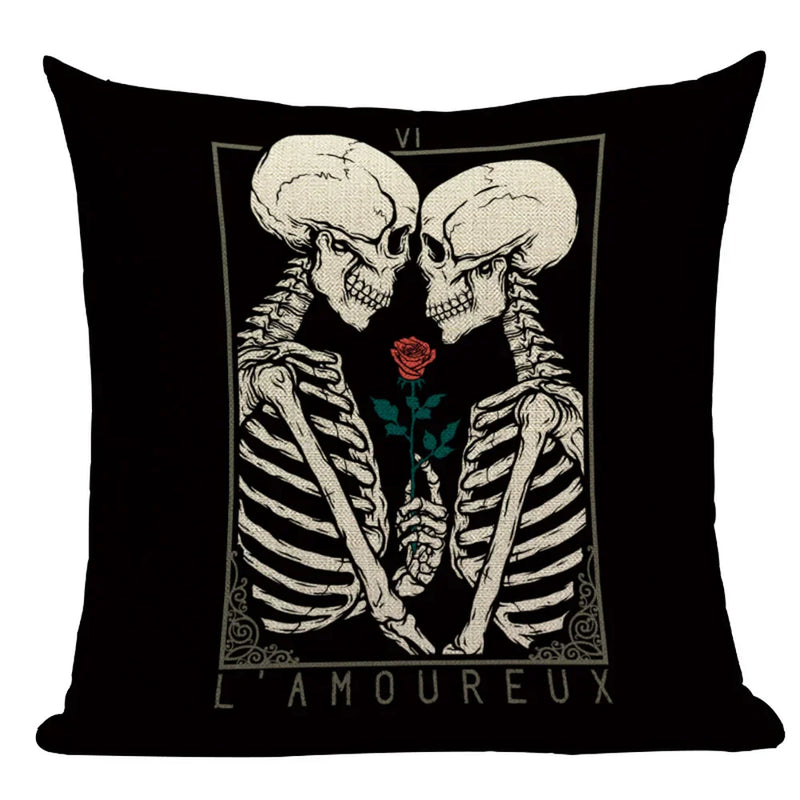 Axyaa Mexico Skull Decor Pillow Cover - Black Tarot Horror Ghost Home Decor