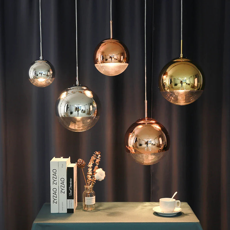Axyaa Gold Glass Ball LED Pendant Light - Modern Design for Home Décor