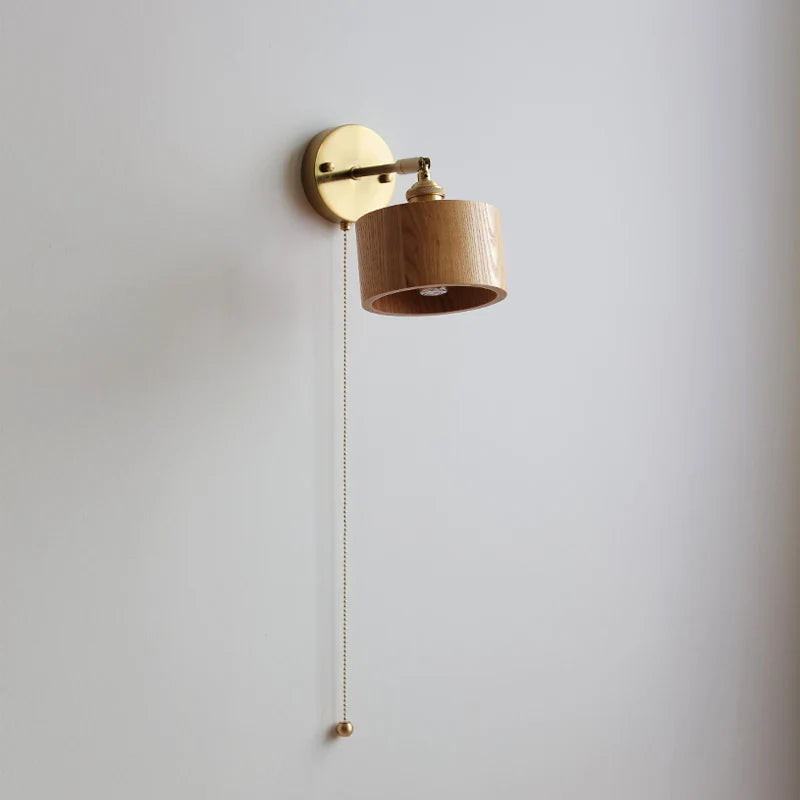 Axyaa Nordic LED Wall Lights with Pull Chain Switch, Walnut Finish
