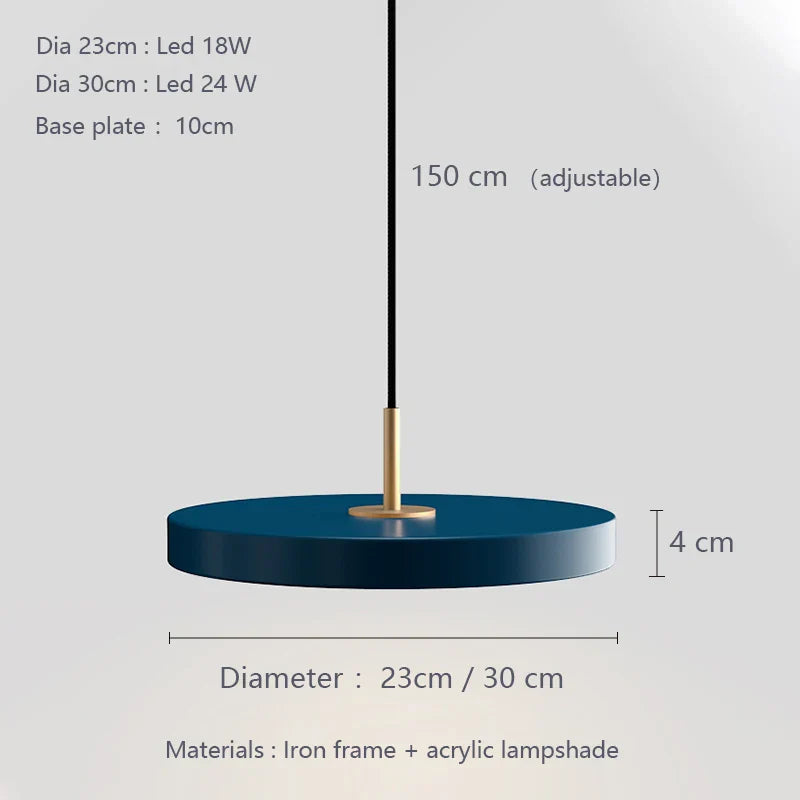 Axyaa Nordic Metal LED Pendant Lights for Kitchen Island, Modern Round Hanging Lamp in Black, White, Blue