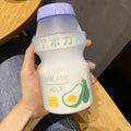 Axyaa Frosted Plastic Fruit Water Bottle 480ml Cute Leakproof Kawaii Milk Carton Shape