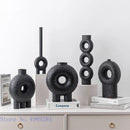 Axyaa Circle Texture Black and White Ceramic Vase - Modern Abstract Floral Home Decor