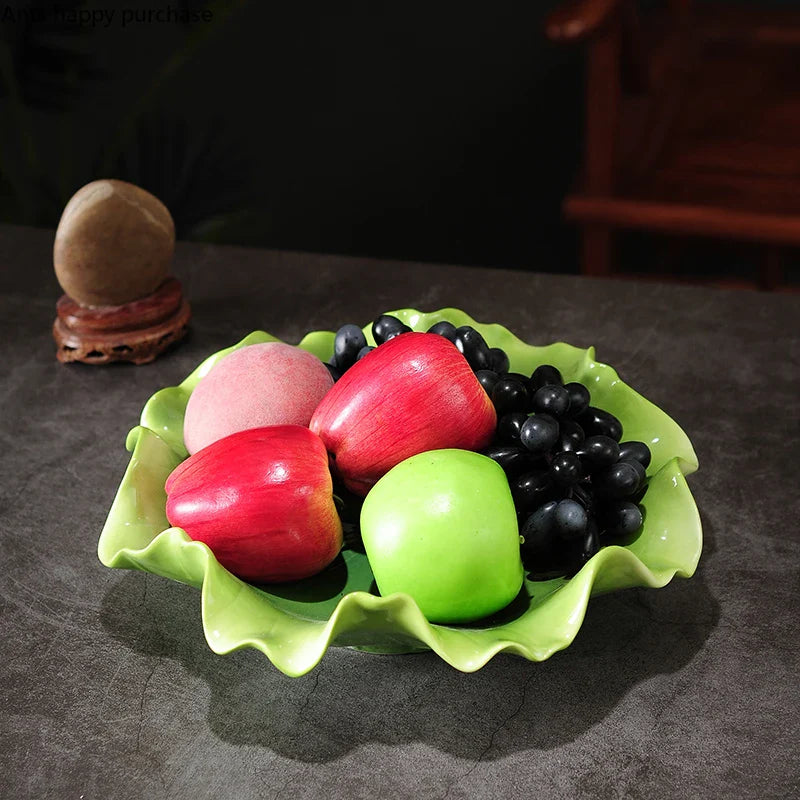 Lotus Leaf Ceramic Plate Set by Axya: Stylish Fruit Snack Dinner Salad Bowl tray Ornaments