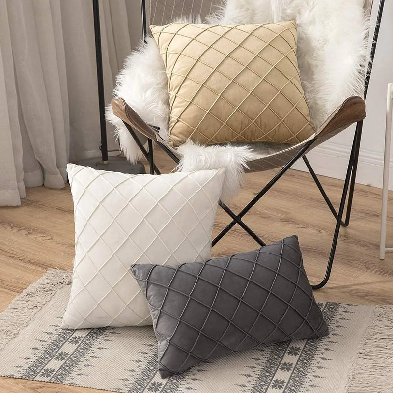 Velvet Geometric Cushion Cover by Axyaa - 45x45cm Pillowcase for Home Decor