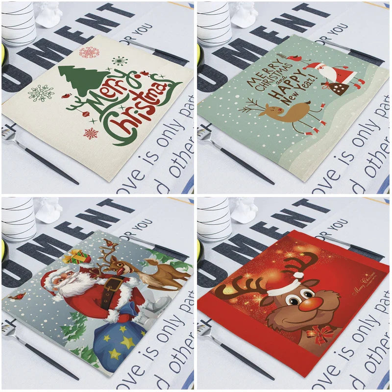 Axyaa Christmas Retro Fabric Napkins Set - Festive Table Decor for Home & Restaurant