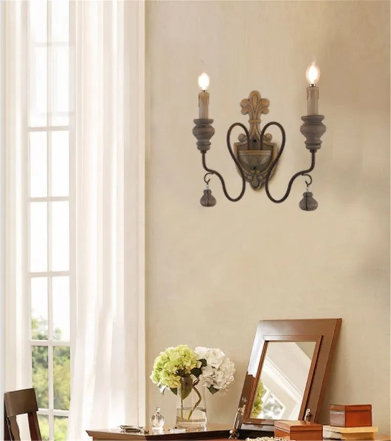 Axyaa Rustic Iron Wood Wall Sconce Retro Decor Industrial Loft Lamp