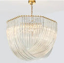Axyaa Lustre Plate Metal LED Pendant in Gold/Chrome - Glass Round Chain Hanging Lamp