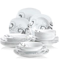 Axyaa 48-Piece Black Decals Porcelain Tableware Set with Bowls and Plates