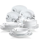 Axyaa 48-Piece Black Decals Porcelain Tableware Set with Bowls and Plates