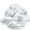 Axyaa 48-Piece Black Decals Dinner Set: Porcelain Tableware with Bowls, Plates