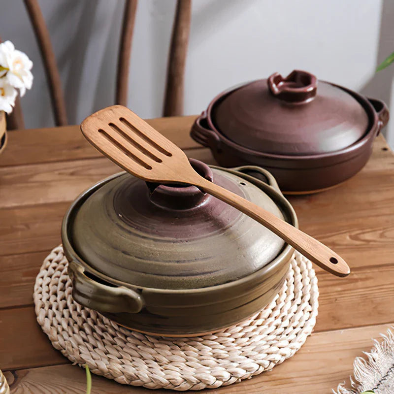 Axya Japanese Style Ceramic Casserole Small Pot Black Clay Saucepan