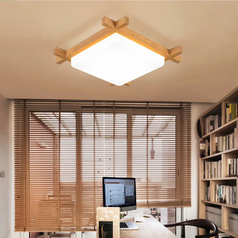 Axyaa Wood Flush Mount Ceiling Light for Living Room Bedroom