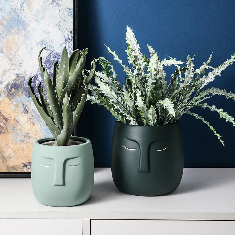 Axya Ceramic Face Vase for Home and Office Decor