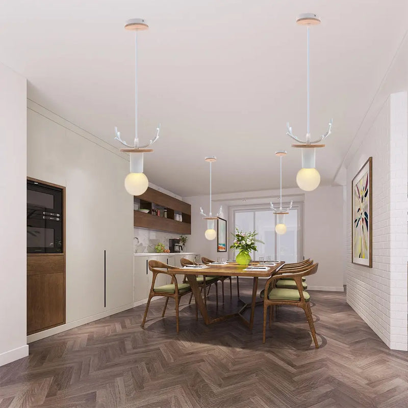 Axyaa Wood Antler Pendant Lights: Nordic LED Hanging Lamp for Home Decor