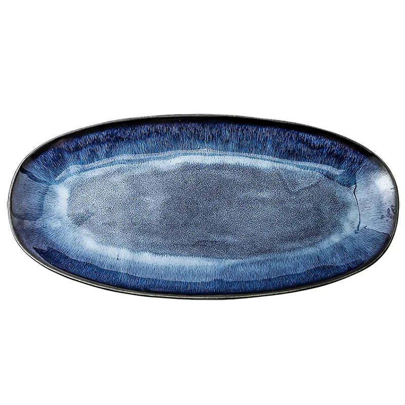 Axya Blue Kiln Glazed Long Fish Plate Sushi Dish Creative Household Large Size