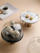 Axya Glass Cake Stand with Golden High-foot Cover Tray Kitchen Decoration Storage