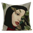 Axyaa Retro Art Woman Abstract Linen Cushion Cover Decorative Throw Pillow