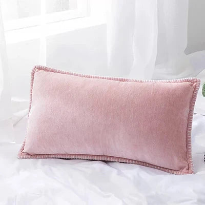 Chenille Cushion Cover with Fringe in Pink Grey Mustard Yellow for Home Sofa Bed Decor 45x45cm