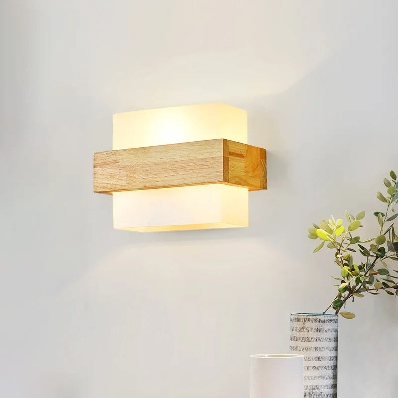 Nordic Glass Shade Sconce Wall Light by Axyaa - Wood Bedside Lamp E27