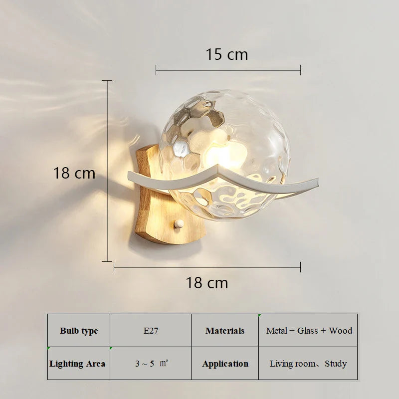 Axyaa Nordic Moon Wood Glass Wall Sconce White Black Gold LED Light