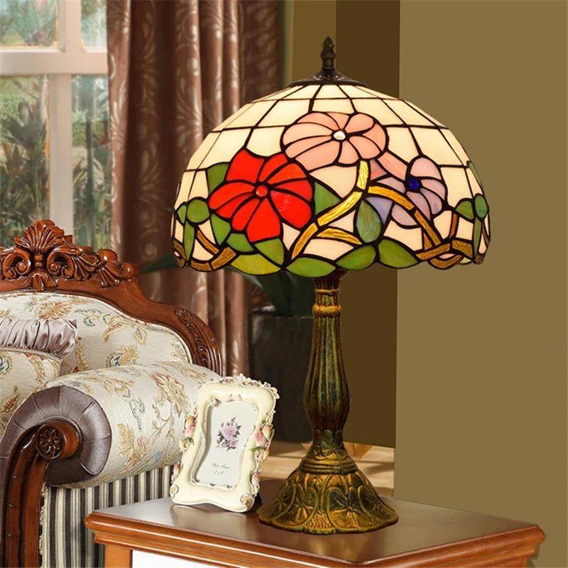 Axyaa Dragonfly Tiffany Table Lamp Vintage Stained Glass Desk Light