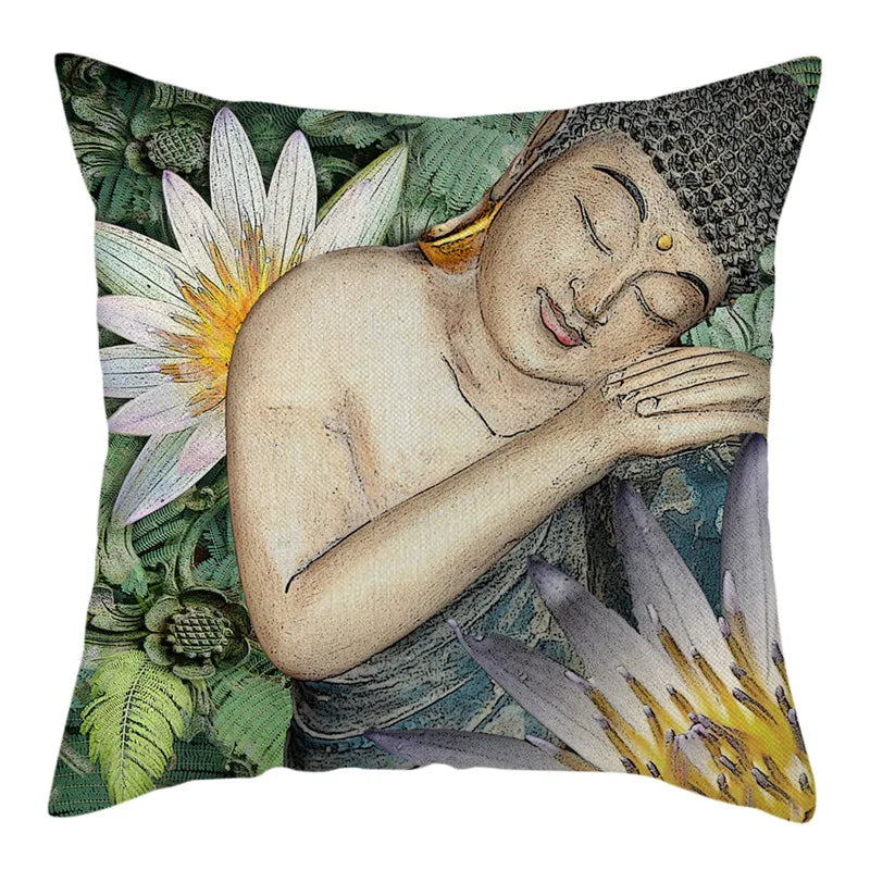 Buddha Pattern Throw Pillow Cover by Axyaa for Home, Car, Sofa Décor
