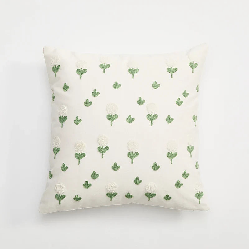 Chic Daisy Dandelion Embroidery Cushion Cover by Axyaa