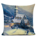Axyaa City Landscape Oil Painting Cushion Cover | Autumn Winter Art Decor Pillow Case