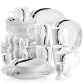 Axyaa 20-Piece Black Stripe Porcelain Dinner Set with Egg Cup, Mug, Bowl, Dessert & Dinner Plate