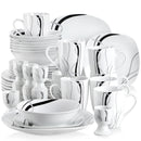 Axyaa 20-Piece Black Stripe Porcelain Dinner Set with Egg Cup, Mug, Bowl, Dessert & Dinner Plate
