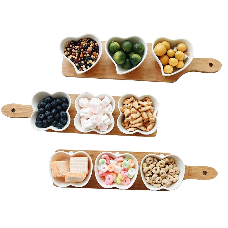 Axya Ceramic Fruits Platter with Bamboo Tray